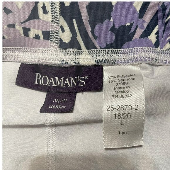 Roaman's Floral Purple White Blue Active Leggings Size 18/20 Large - Picture 3 of 7